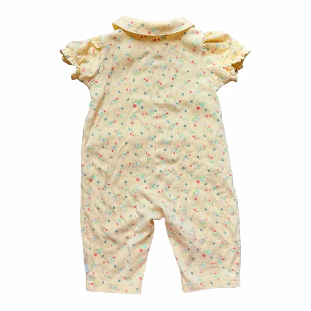 Gymboree Newborn 3-6M Yellow Floral Romper Peter Pan Collar Vintage 90s Spring
